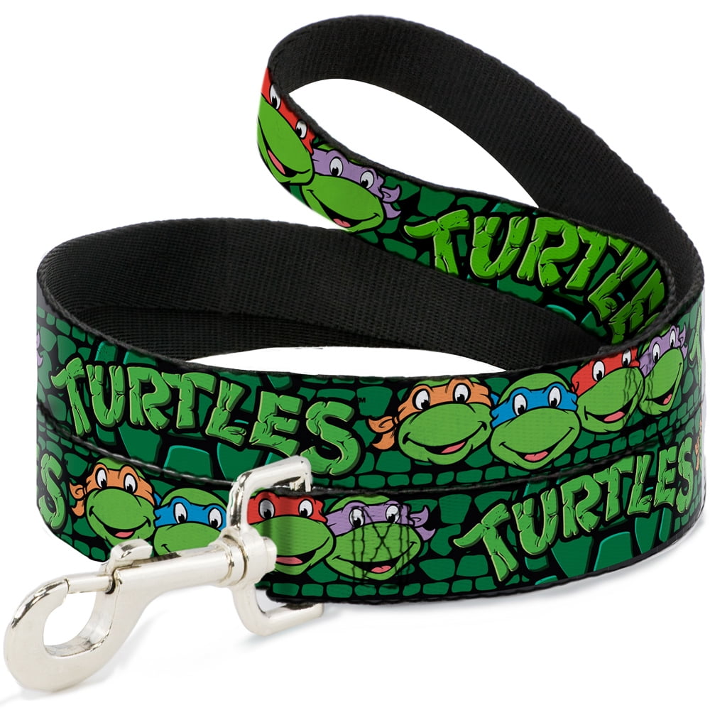 Nickelodeon Pet Leash, Dog Leash, TMNT Ninja Turtles Group Faces Turtle Shell Black Green, 4 Feet Long 1.0 Inch Wide