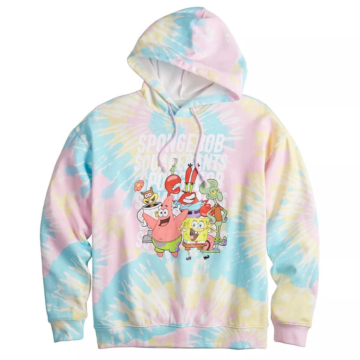 Nickelodeon Plus Size Spongebob Squarepants Hooded Sweatshirt White Tie Dye 