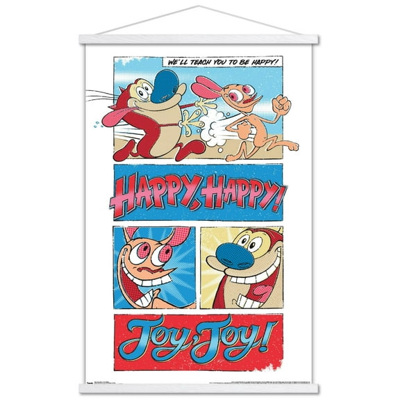 Nickelodeon Ren And Stimpy Wall Poster with Wooden Magnetic Frame, 22.375" x 34"