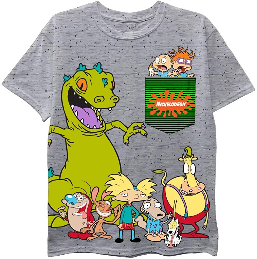Nickelodeon Rugrats Boys Short Sleeve T- Shirt 4, Heather Grey/Pocket ...