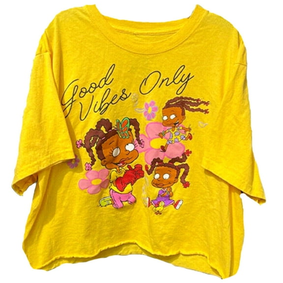 Nickelodeon Rugrats Good Vibes Only Junior Women's Yellow Cropped T-Shirt - (Small)