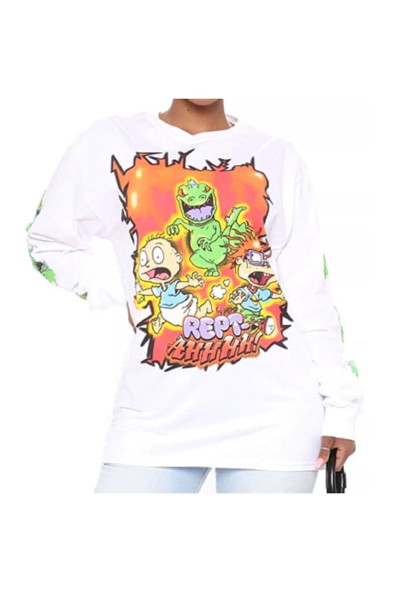 Rugrats Rept-AHHHH! Women's Long Sleeve White T-Shirt (XL)