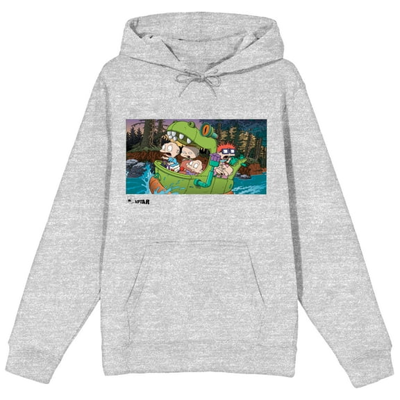 Nickelodeon Rugrats and Hippo Sub Men's Athletic Gray Graphic Hoodie-XXL
