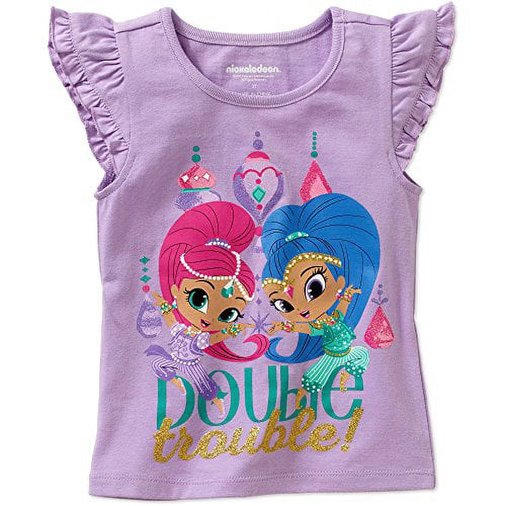 Nickelodeon Shimmer And Shine Toddler Girls' Tee Shirt - 'Double Trouble' Graphic With Glitter