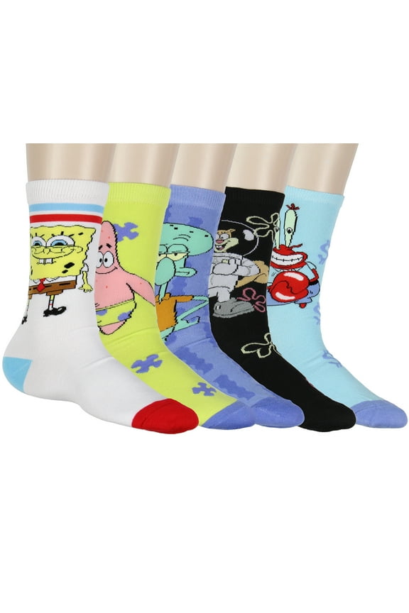 Nickelodeon Socks Spongebob SquarePants Socks Men's Bikini Bottom Bunch 5-Pair Crew Socks