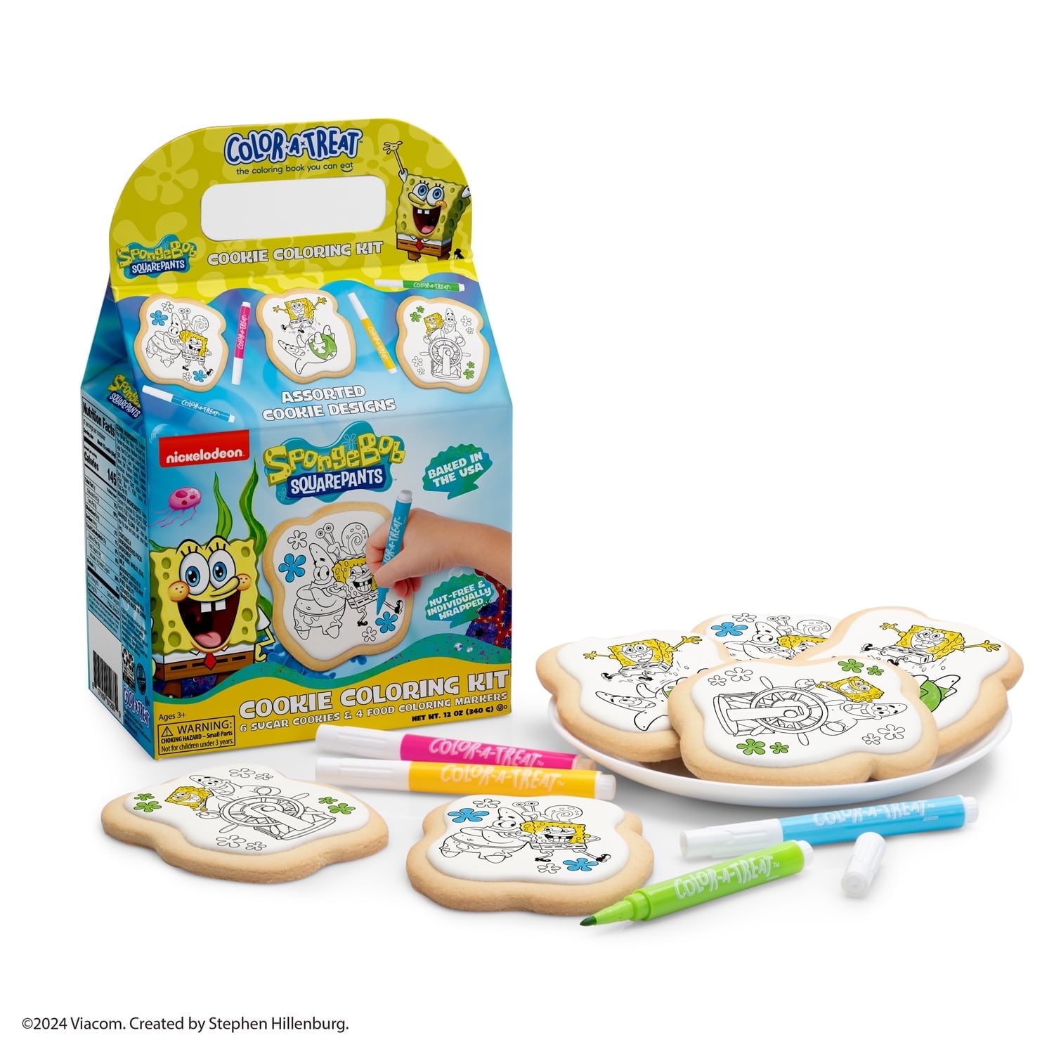 Nickelodeon SpongeBob Cookie Coloring Kit by Color-a-Treat, 12oz, Includes 6 Baked Sugar Cookies and 4 Food Coloring Markers