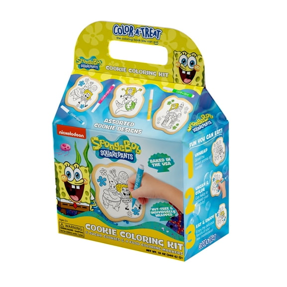 Nickelodeon SpongeBob Cookie Coloring Kit by Color-a-Treat, 12oz, Includes 6 Sugar Cookies and 4 Food Coloring Markers