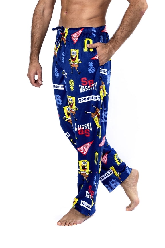 SpongeBob Men's Microfleece Pajama Pants Performance Stretch SpongeBob Pajamas for Adults, L