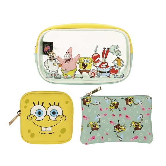 Nickelodeon SpongeBob SquarePants 3-Piece Cosmetic Bag Set with Zipper Closure