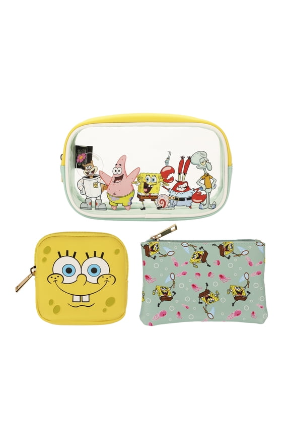 Nickelodeon SpongeBob SquarePants 3-Piece Cosmetic Bag Set with Zipper Closure