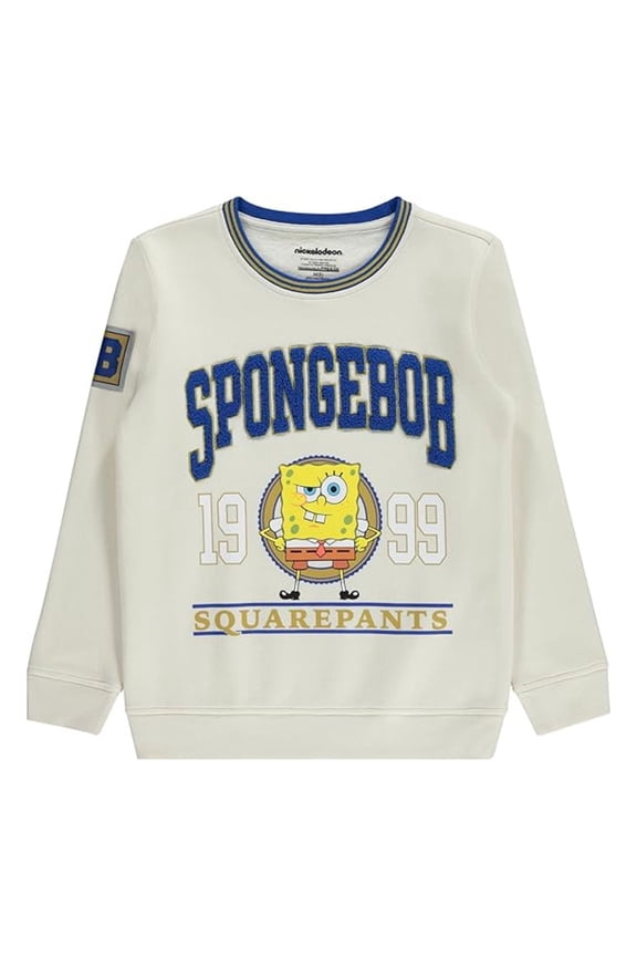 SpongeBob SquarePants Boys Sweatshirt, Printed Cartoon SpongeBob Sweatshirt Light Birch - 14/16
