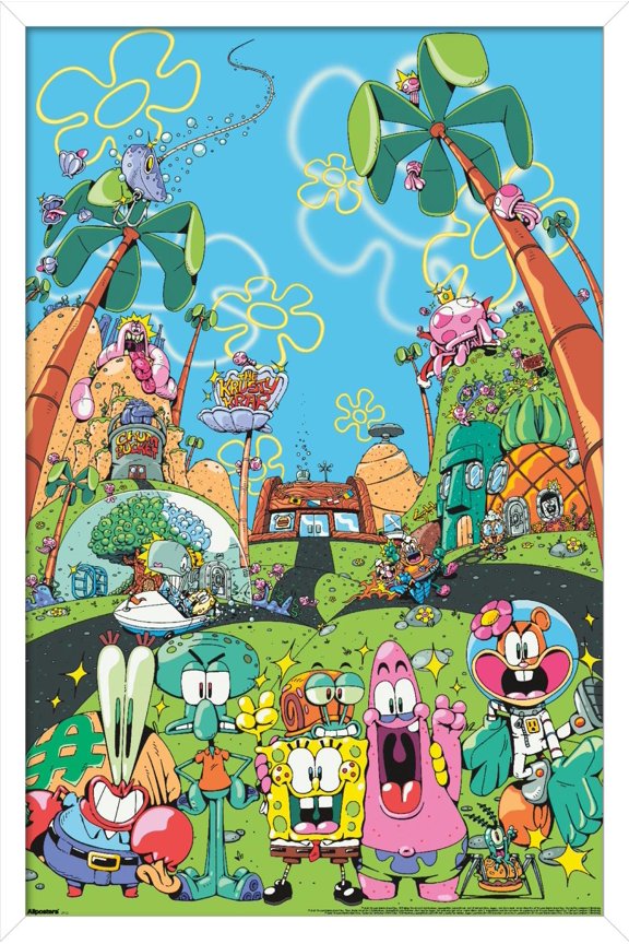 Nickelodeon SpongeBob SquarePants - Cast Scene Party Wall Poster, 22.375" x 34" Framed