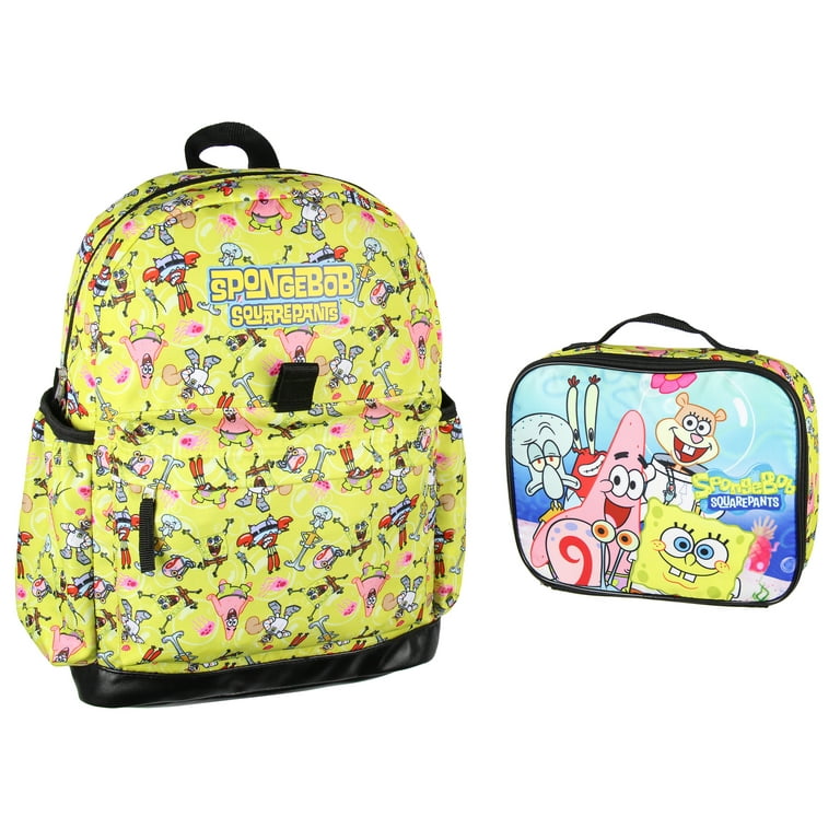 Nickelodeon Spongebob SquarePants Characters Patrick Star Sandy Cheeks Mr. Krabs Squidward 2 PC Lunch Box Backpack Bag Set - Yellow