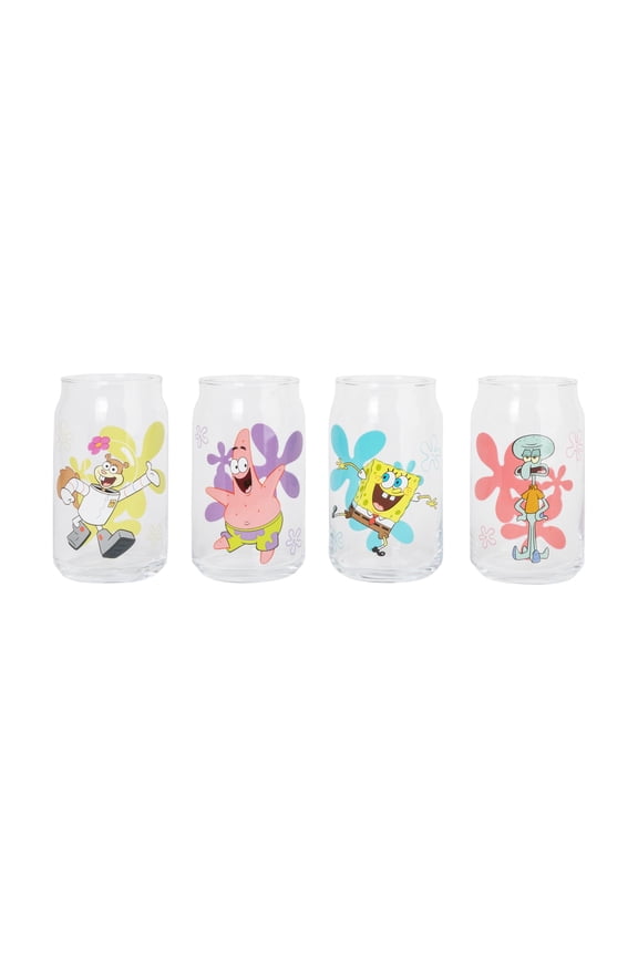 SpongeBob SquarePants Characters Can-Shaped Glass Cups | Set of 4
