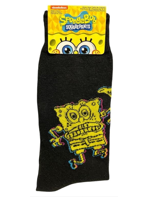 Nickelodeon SpongeBob SquarePants Crew Socks, Black, Shoe Size 6-12, 2-Pair Pack