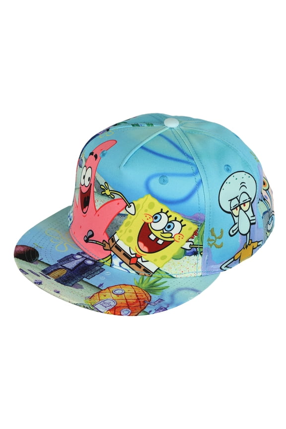 Nickelodeon SpongeBob SquarePants Hat Men's Bikini Bottom Flat Brim Snapback Cap OSFM