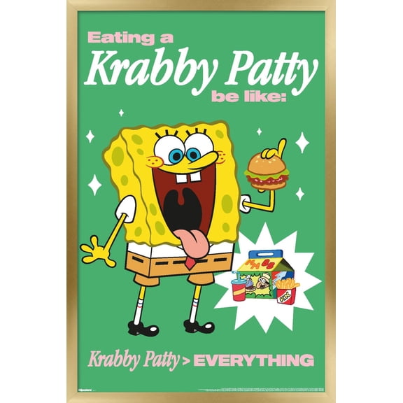 Nickelodeon SpongeBob SquarePants - Krabby Patty Fun Wall Poster, 22.375" x 34" Framed