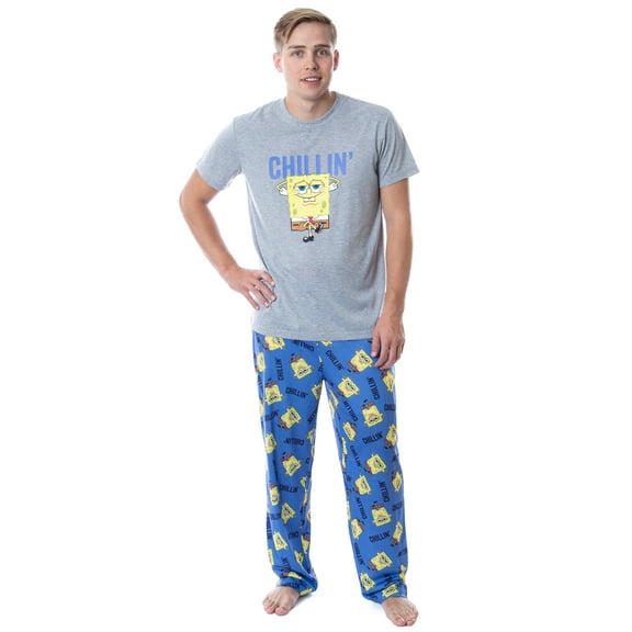 Nickelodeon SpongeBob SquarePants Mens' Chillin' 2PC Short-Sleeve Sleep Shirt Pajama Pant Set Loungewear