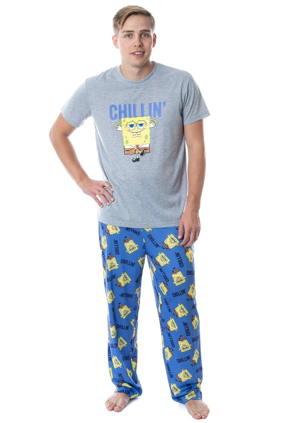 Nickelodeon SpongeBob SquarePants Mens' Chillin' 2PC Short-Sleeve Sleep Shirt Pajama Pant Set Loungewear