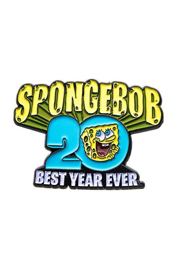 SpongeBob SquarePants, SpongeBob 20th Best Year Ever Enamel Pin. Colors: Light Blue/YellowWhite.