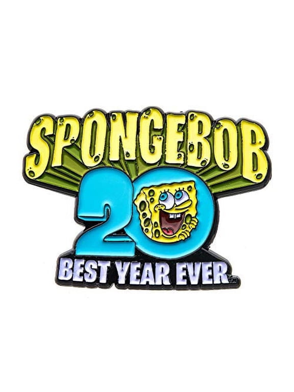 SpongeBob SquarePants, SpongeBob 20th Best Year Ever Enamel Pin. Colors: Light Blue/YellowWhite.