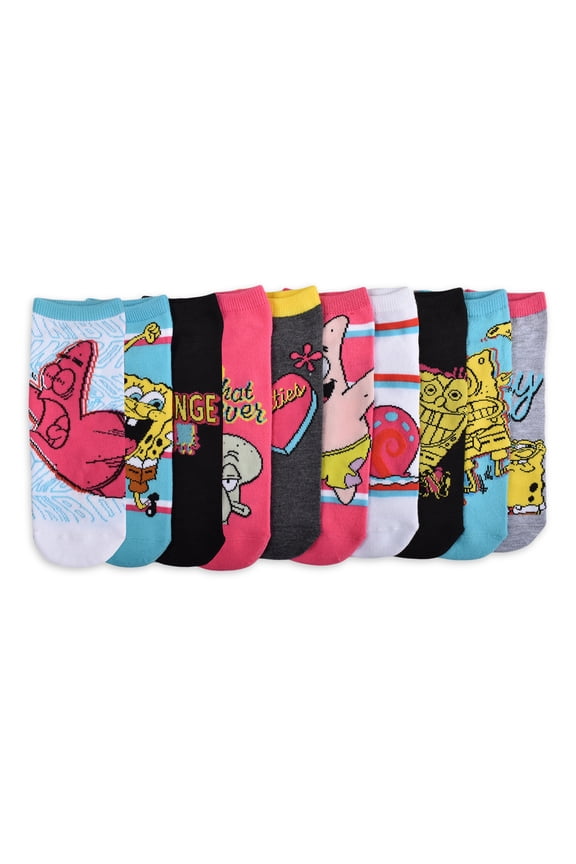 SpongeBob SquarePants Womens' 10-Pack Low-Cut Socks, Shoe Size 4-10