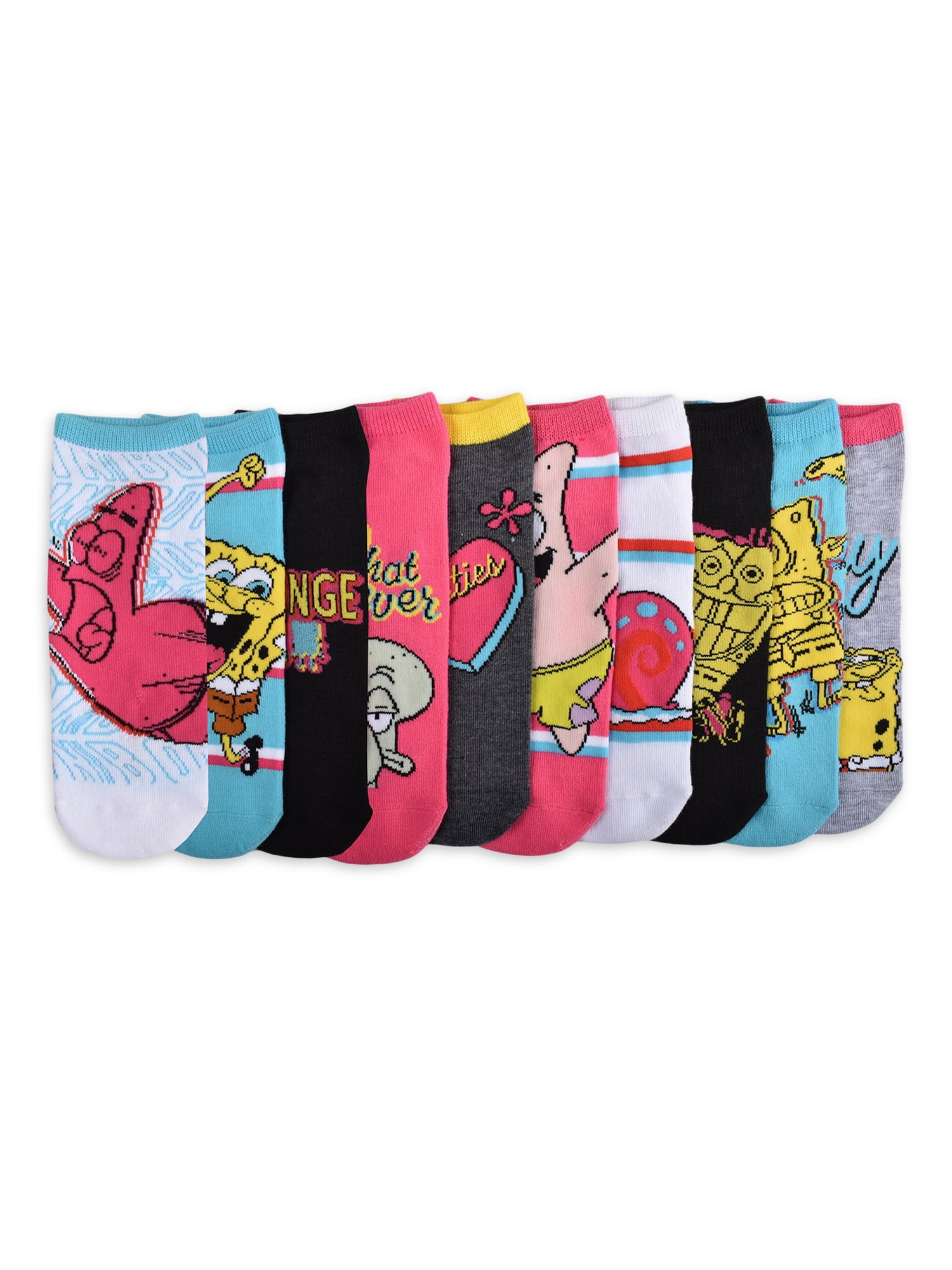 Nickelodeon SpongeBob SquarePants Womens' 10-Pack Low-Cut Socks, Shoe Size 4-10