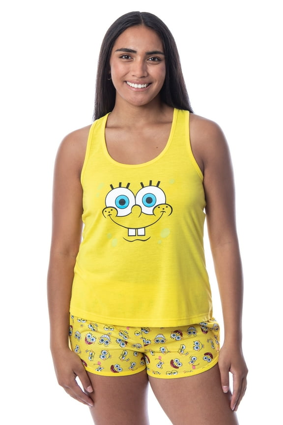 Nickelodeon SpongeBob SquarePants Faces Women's 2 Piece Pajama Set Tank Top and Shorts Sleepwear Loungewear