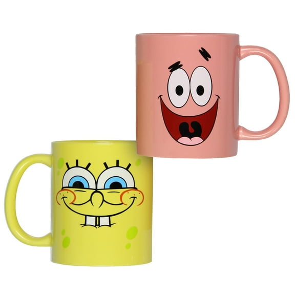 Nickelodeon SpongeBob SquarePants and Patrick Star Best Friends Big Character Face 2-Pk 11oz Ceramic Mug For Coffee Tea