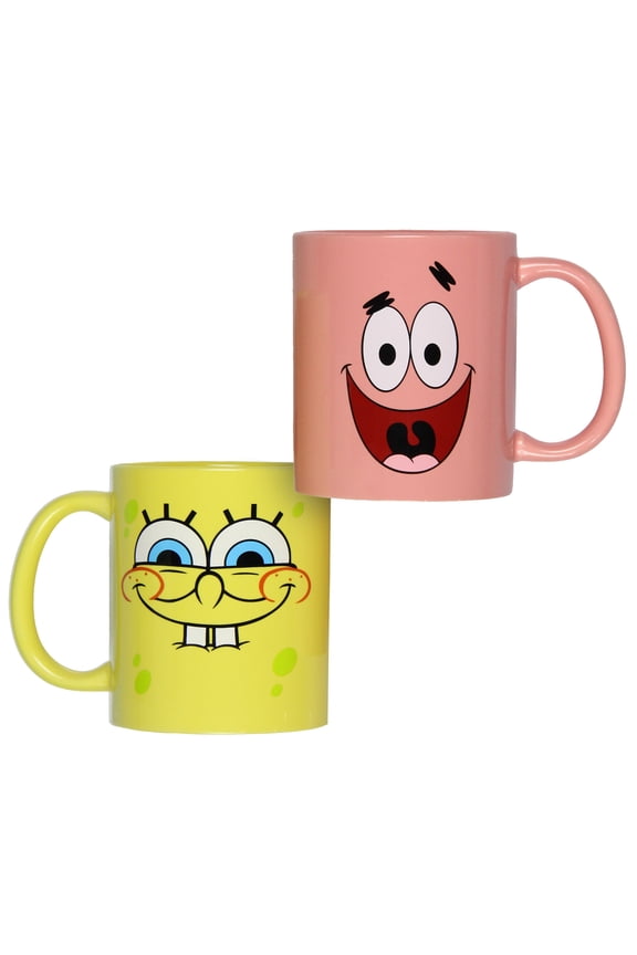 Nickelodeon SpongeBob SquarePants and Patrick Star Best Friends Big Character Face 2-Pk 11oz Ceramic Mug For Coffee Tea