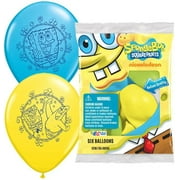 Nickelodeon SpongeBob Squarepants All Ages 12" Blue, Yellow, and Green Latex Balloons, 6 Count