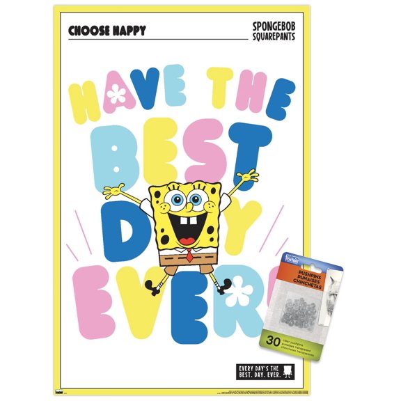 Nickelodeon Spongebob - Choose Happy Wall Poster with Push Pins, 14.725" x 22.375"