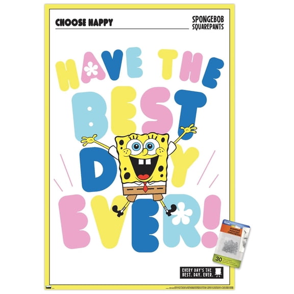 Nickelodeon Spongebob - Choose Happy Wall Poster with Pushpins, 22.375" x 34"