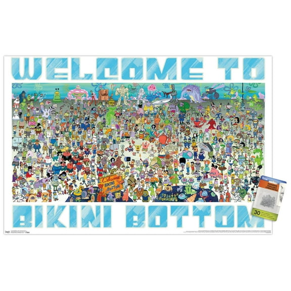 Nickelodeon Spongebob - Every Character Ever 19 Wall Poster with Push Pins, 22.375" x 34"