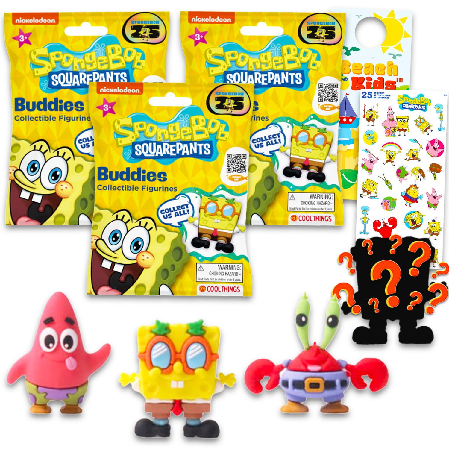 Nickelodeon Spongebob Squarepants Blind Bag Party Favors Set - Bundle with 3 Buddies Spongebob Squarepants Figures, Stickers, More Blind Bag Figures for Kids NY1