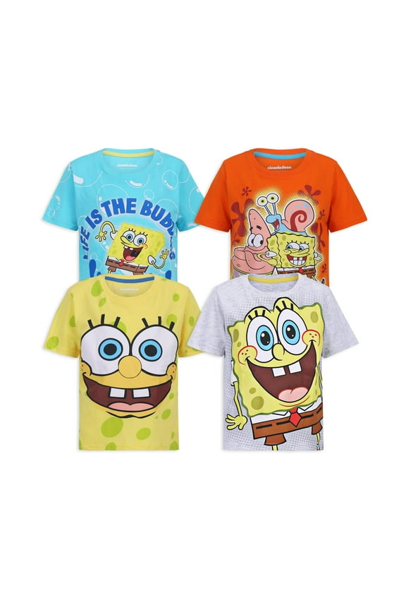 Nickelodeon Spongebob Squarepants T-Shirt (Boys), 4 Pack, Sizes 4-12