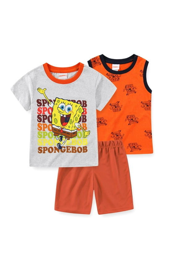 Nickelodeon Spongebob Squarepants Tank Top T-Shirt and Shorts Set (Boys), 3 Piece Set, Sizes 4-7