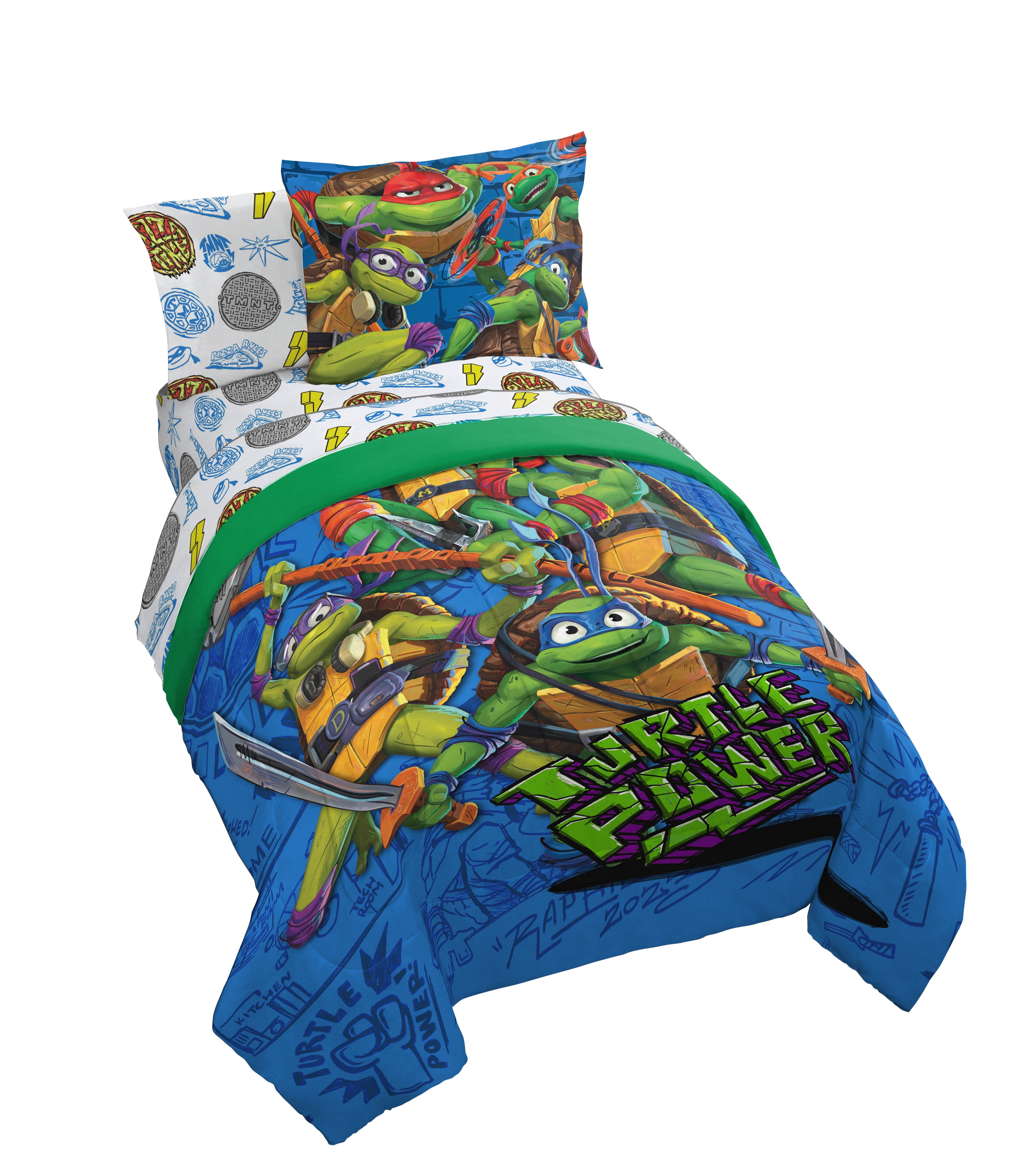 Nickelodeon TMNT Mutant Mayhem 7-Piece Full Size Kids Bed Set Teenage Mutant Ninja Turtles Bedding