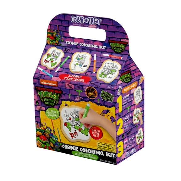 Nickelodeon Teenage Mutant Ninja Turtle Cookie Coloring Kit by Color-a-Treat, 12 oz, Includes 6 Sugar Cookies and 4 Food Coloring Markers