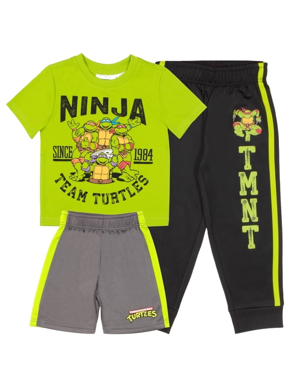 Nickelodeon Teenage Mutant Ninja Turtles Boys 3-Piece Pants Set - Short Sleeve Tee, Shorts, & Jogger TMNT 3-Pack Bundle Set (Size 5-4T)