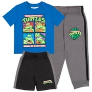 Nickelodeon Teenage Mutant Ninja Turtles Boys 3-Piece Pants Set - Short Sleeve Tee, Shorts, Jogger TMNT 3-Pack Bundle Set Size 5-4T