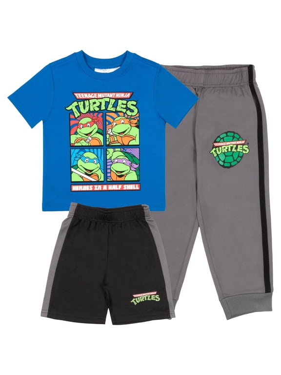 Nickelodeon Teenage Mutant Ninja Turtles Boys 3-Piece Pants Set - Short Sleeve Tee, Shorts, & Jogger TMNT 3-Pack Bundle Set (Size 5-4T)