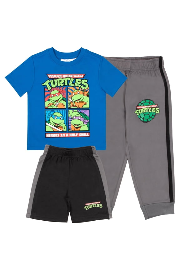 Nickelodeon Teenage Mutant Ninja Turtles Boys 3-Piece Pants Set - Short Sleeve Tee, Shorts, & Jogger TMNT 3-Pack Bundle Set (Size 5-4T)