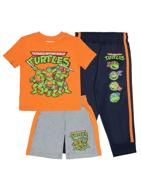 Nickelodeon Teenage Mutant Ninja Turtles Boys 3-Piece Pants Set - Short Sleeve Tee, Shorts, & Jogger TMNT 3-Pack Bundle Set (Size 5-4T)