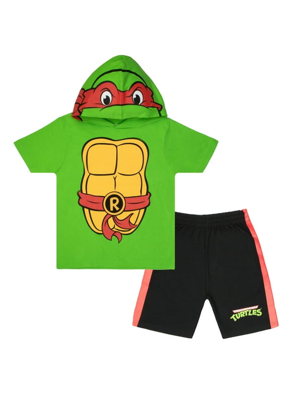 Nickelodeon Teenage Mutant Ninja Turtles Boys Character Costume 2-Piece Set, Short Sleeve Hoodie Tshirt & Shorts 2-Pack Bundle Set for Toddlers