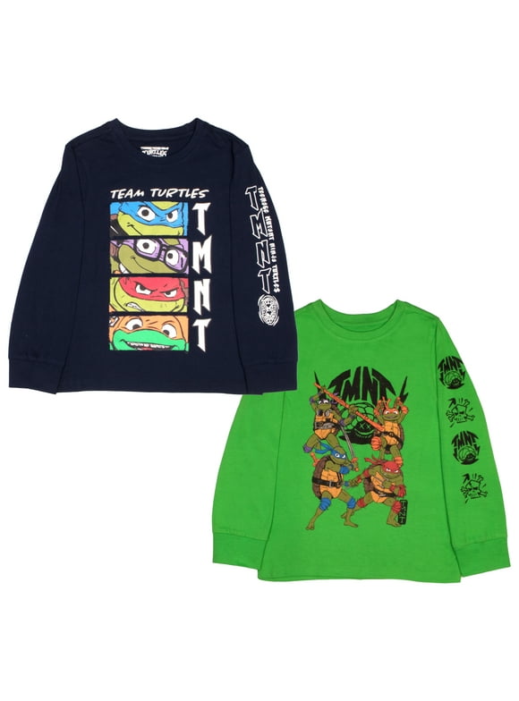 Nickelodeon Teenage Mutant Ninja Turtles Boys Long Sleeve T-Shirt 2-Pack, TMNT 2-Pack Bundle Set for Kids and Toddlers (Size 4-16)