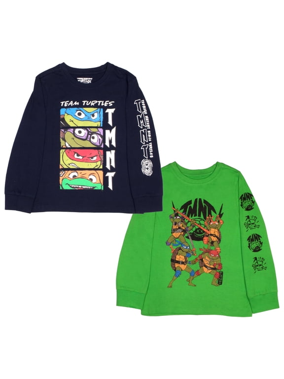 Nickelodeon Teenage Mutant Ninja Turtles Boys Long Sleeve T-Shirt 2-Pack, TMNT 2-Pack Bundle Set for Kids and Toddlers (Size 4-16)