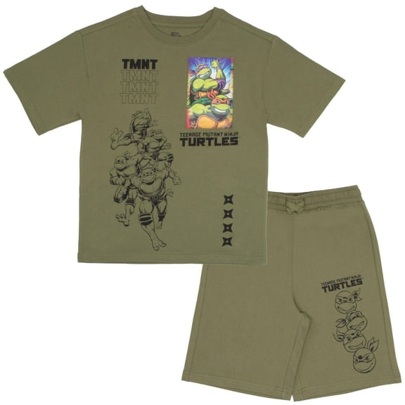 Nickelodeon Teenage Mutant Ninja Turtles Boys T-Shirt & Shorts with Lenticular Image Changing Patch 2-Piece TMNT Set for Kids (Size 4-10)