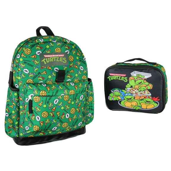 Nickelodeon Teenage Mutant Ninja Turtles Got Pizza? Leonardo Raphael Donatello Michelangelo 2 Pc Lunch Box Backpack Set 16"