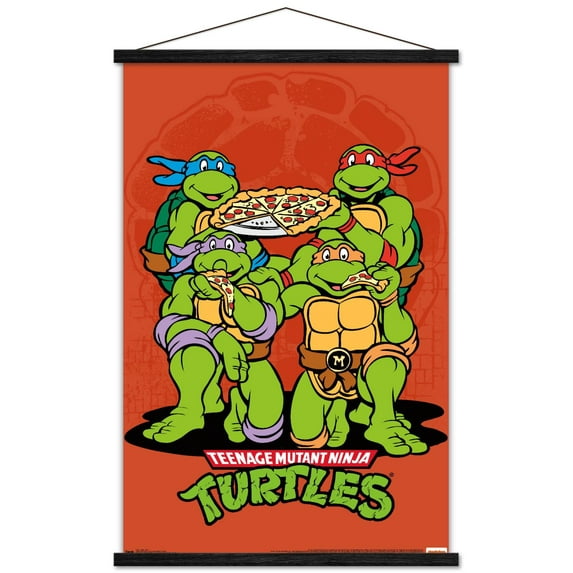 Nickelodeon Teenage Mutant Ninja Turtles - Pizza Wall Poster with Wooden Magnetic Frame, 22.375" x 34"